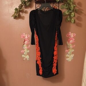Chic Black and Orange Long Sleeve Dress